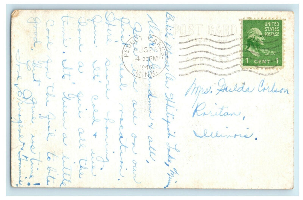 1946 Pequot Lakes Minnesota Posted Raritan Illinois Vintage Postcard