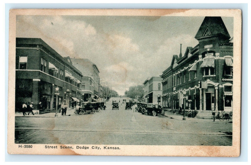 c1920's Dodge City Street Scene Kansas KS Classic Cars Postcard