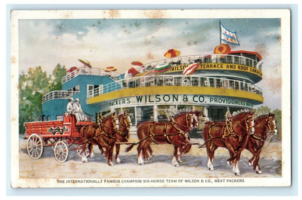 c1940's Six Horse Champion Clydesdale Team Wilson Co. Advertising Postcard