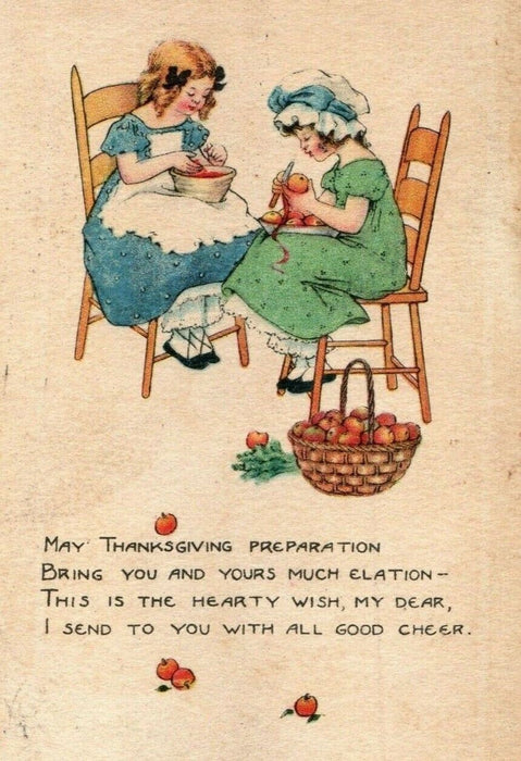1916 Thanksgiving Raphael Tuck & Sons Girls Peeling Antique Postcard