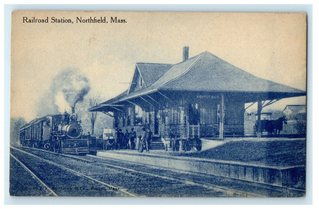 c1918 Railroad Station, Northfield, Massachusetts MA Antique Postcard