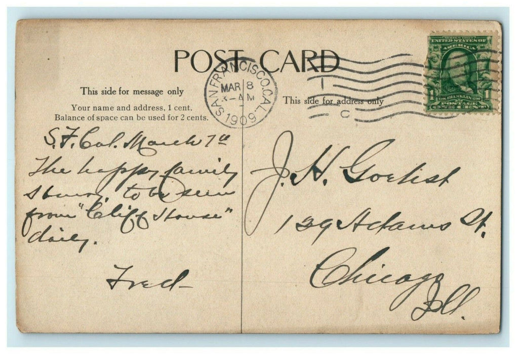 1909 Seal Rocks San Francisco California CA Antique Posted Postcard