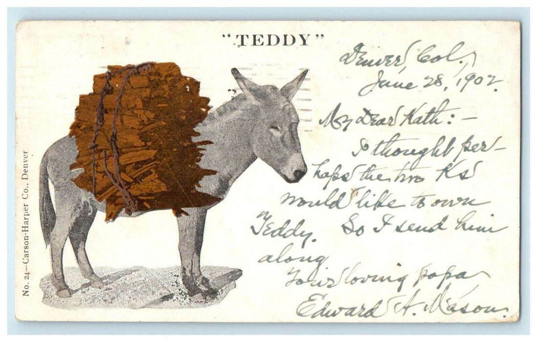 1902 Teddy Buck Carrying Things Antique Posted PMC Postcard
