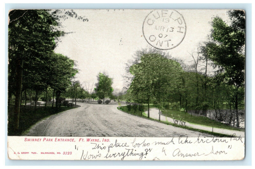 1907 Swinney Park Entrance Fort Wayne Indiana IN Berlin Ontario Postcard
