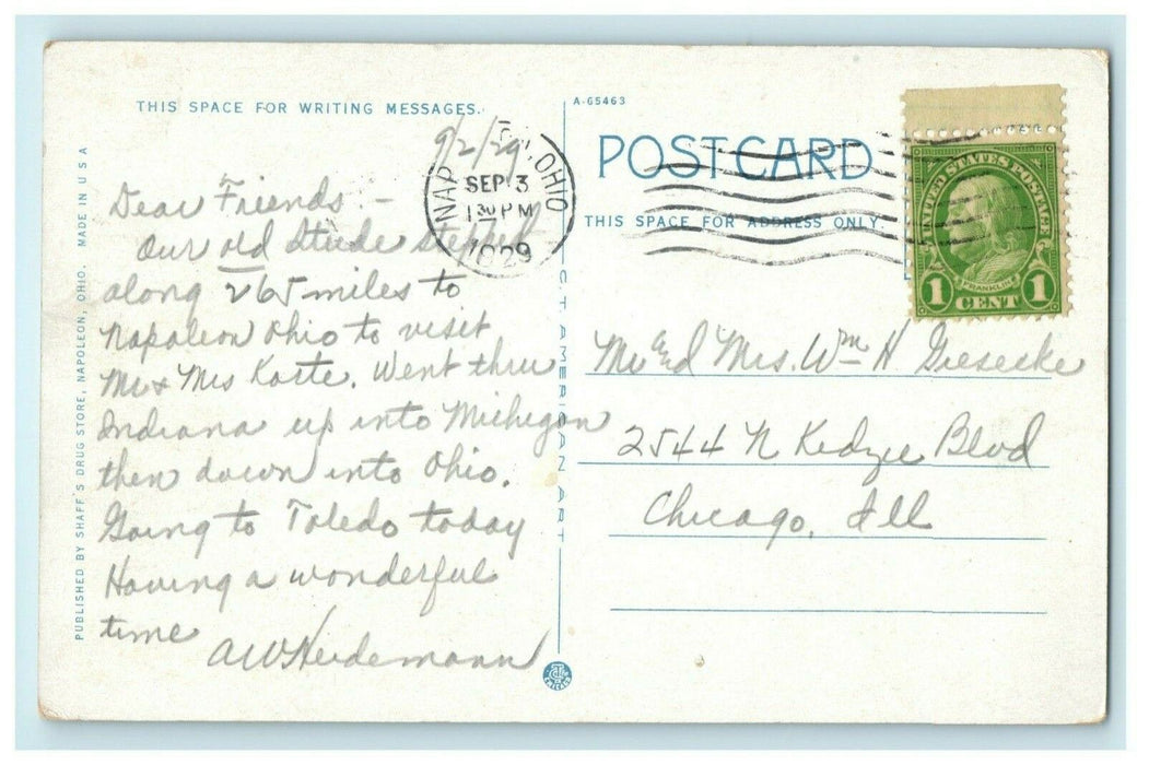 1929 Canal & Maumee River Napoleon Ohio OH Posted Antique Postcard