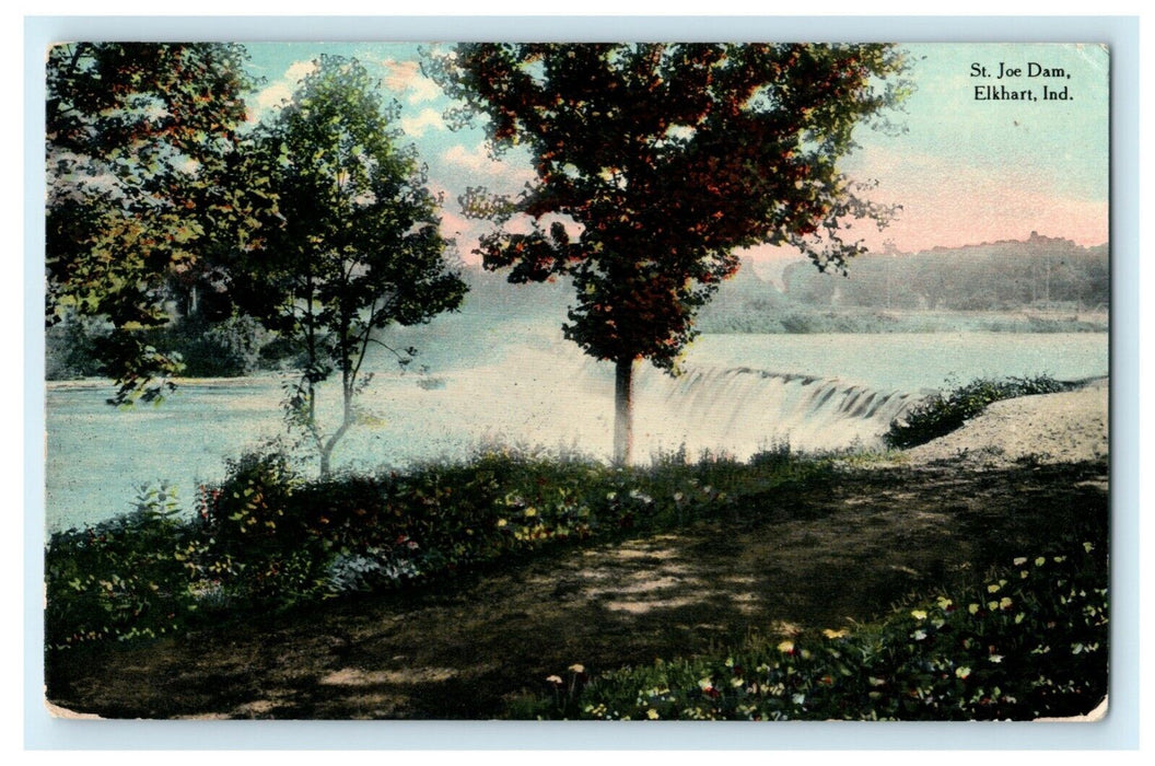 1911 St. Joe Dam Elkhart Indiana IN Waterfall Antique Postcard