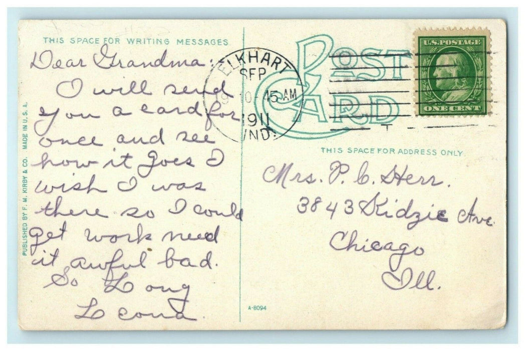 1911 St. Joe Dam Elkhart Indiana IN Waterfall Antique Postcard