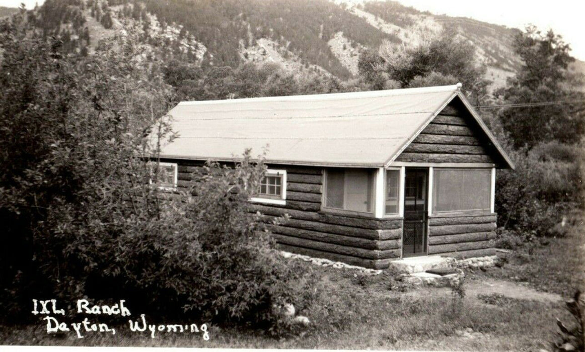 c1940's Log Cabin IXL Ranch Dayton Wyoming WY RPPC Photo Postcard