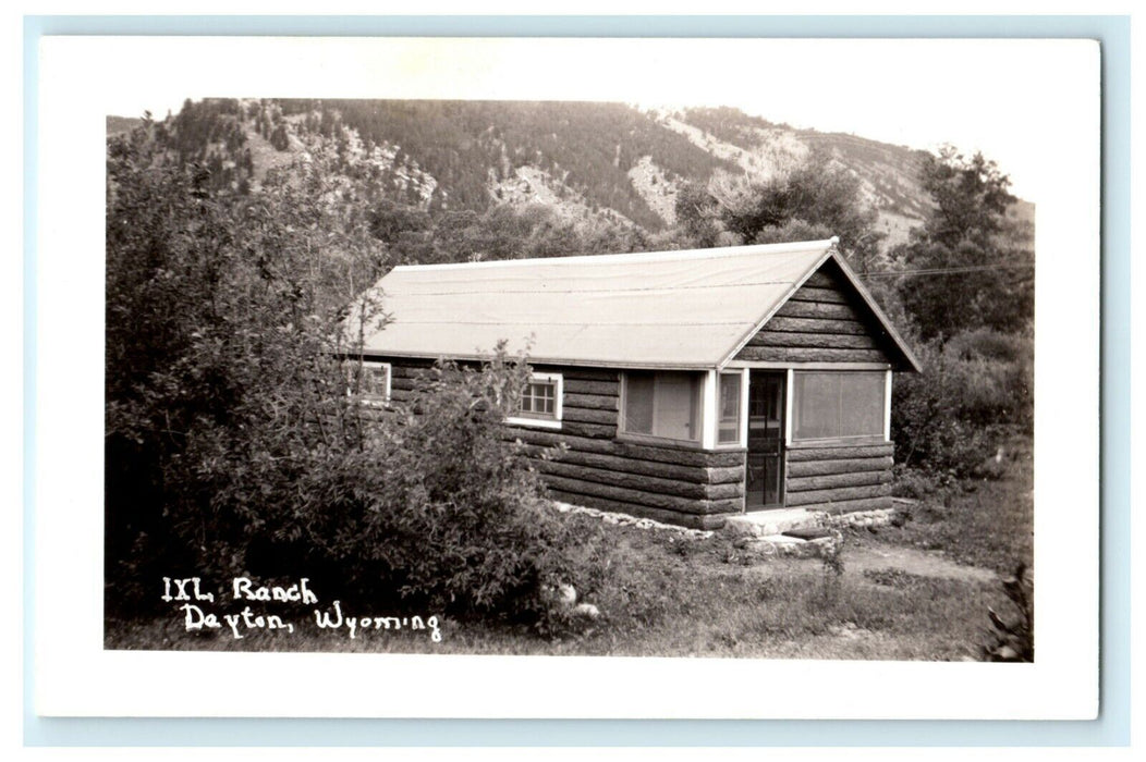 c1940's Log Cabin IXL Ranch Dayton Wyoming WY RPPC Photo Postcard