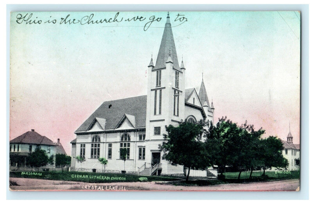 1909 German Lutheran Church Crystal Lake Illinois IL Antique Postcard