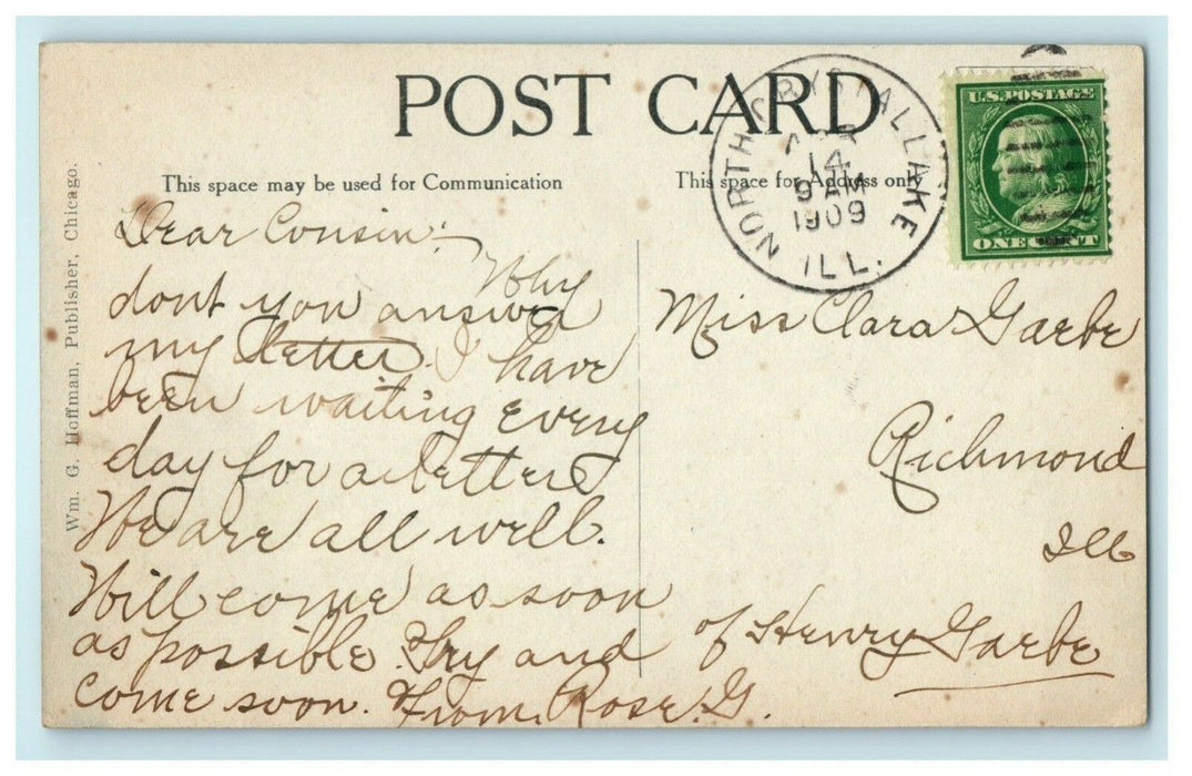 1909 German Lutheran Church Crystal Lake Illinois IL Antique Postcard