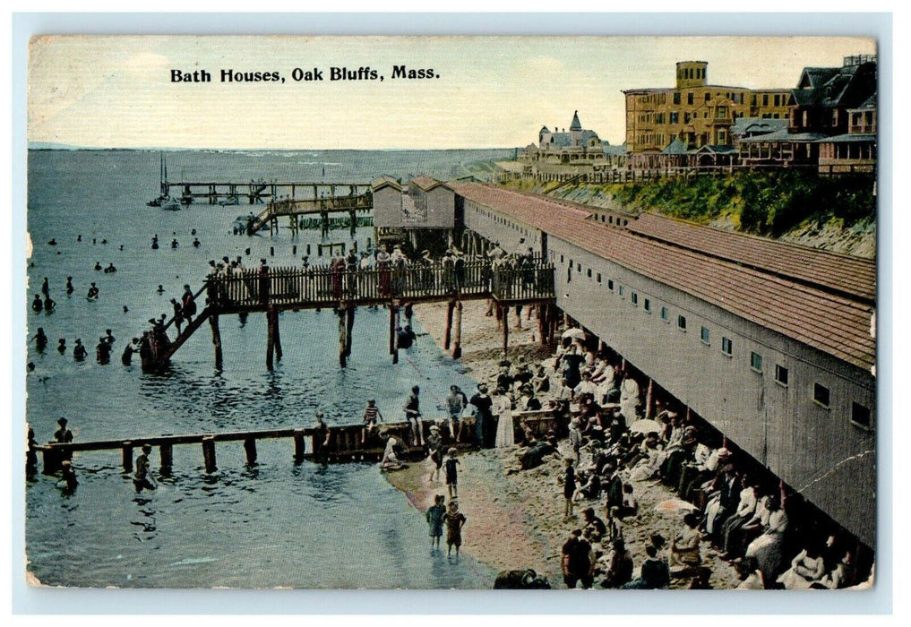 c1912 View of Bath Houses at Oak Bluffs Massachusetts MA Antique Postcard