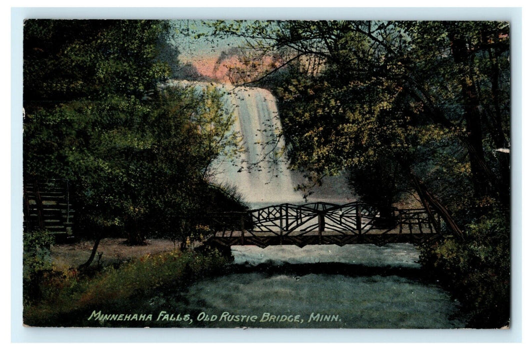 1912 Minnehana Falls Old Rustic Bridge Minnesota MN Antique Postcard