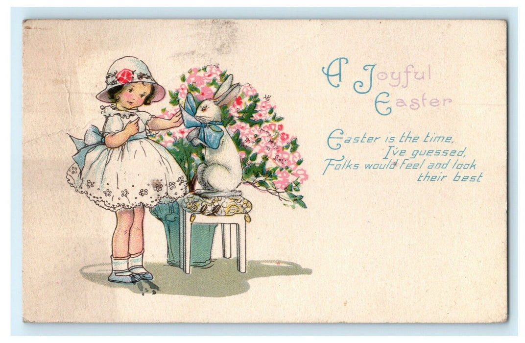 1930 Easter Hungarian Girl Dress Bunny Flowers Cleveland Ohio OH Postcard