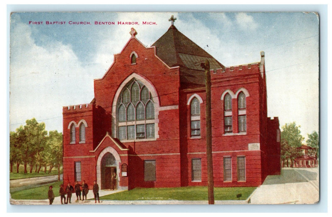 1914 First Baptist Church Benton Harbor Michigan MI Antique Postcard