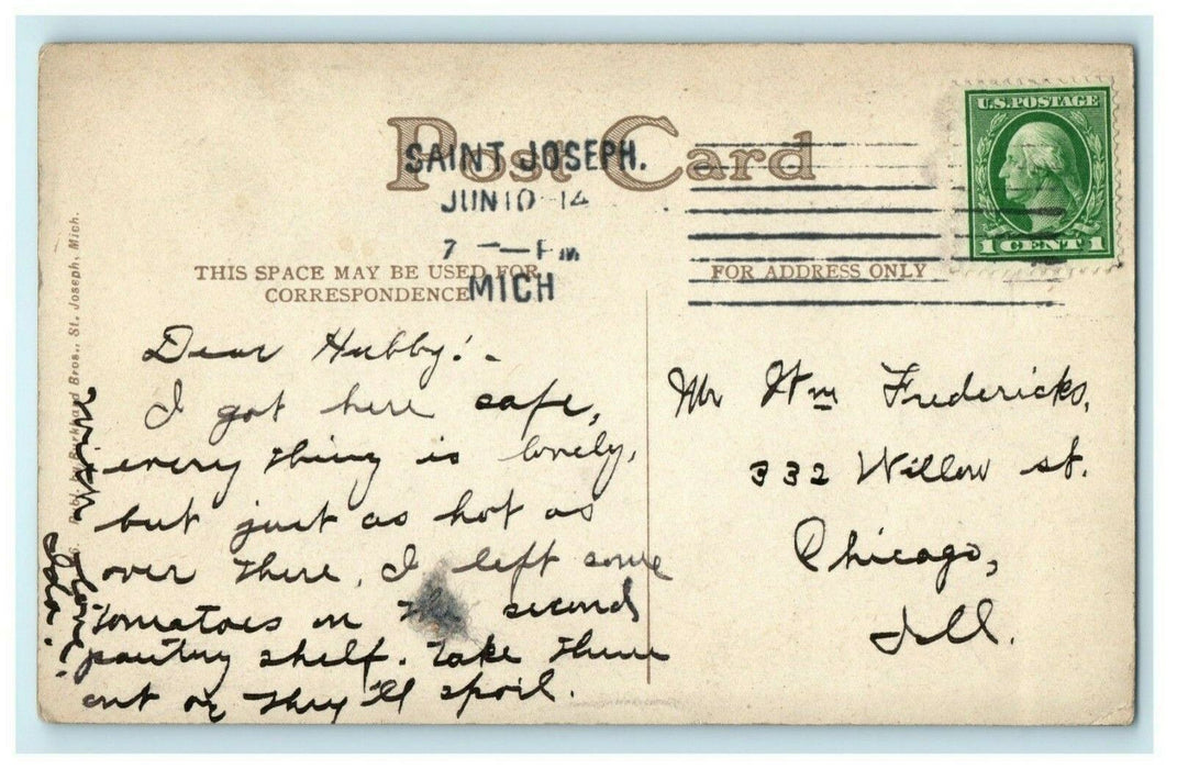 1914 First Baptist Church Benton Harbor Michigan MI Antique Postcard