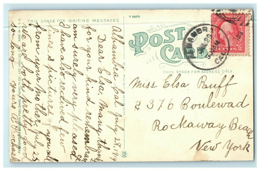 1919 Library and high School Alhambra California CA Antique Postcard