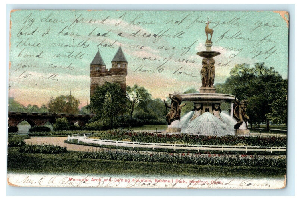 1907 Memorial Arch Fountain Bushnell Park Hartford Connecticut Postcard