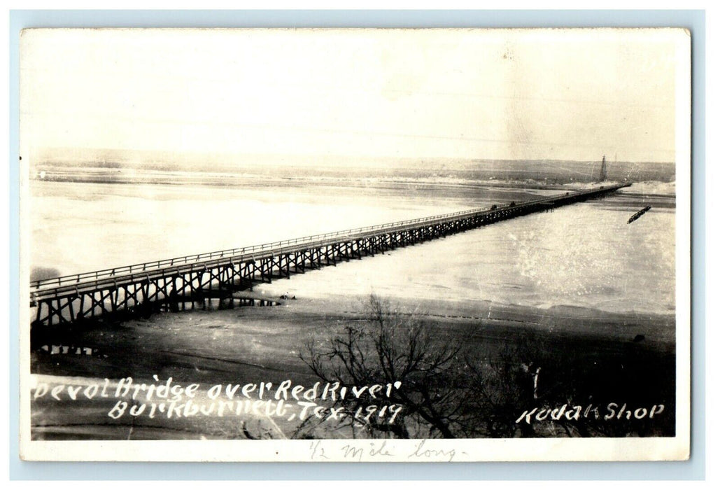c1910's View Of Red River Oil Bridge Buruburnett Texas TX RPPC Photo Postcard