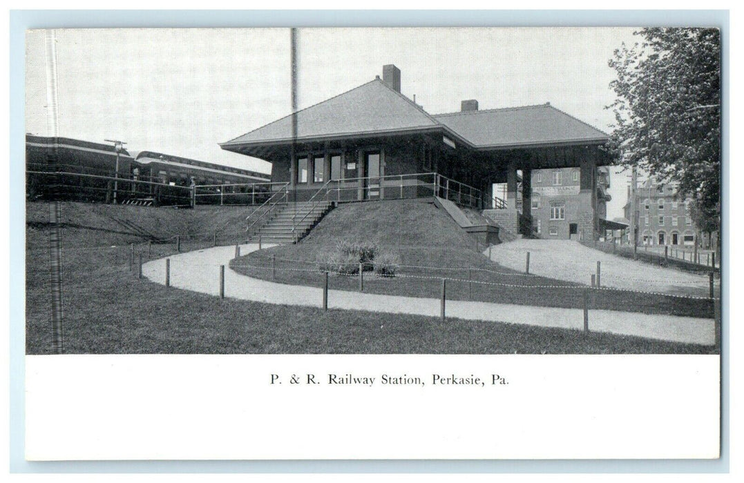 c1910 View At P. & R. Railway Station Perkasie Pennsylvania Antique Postcard