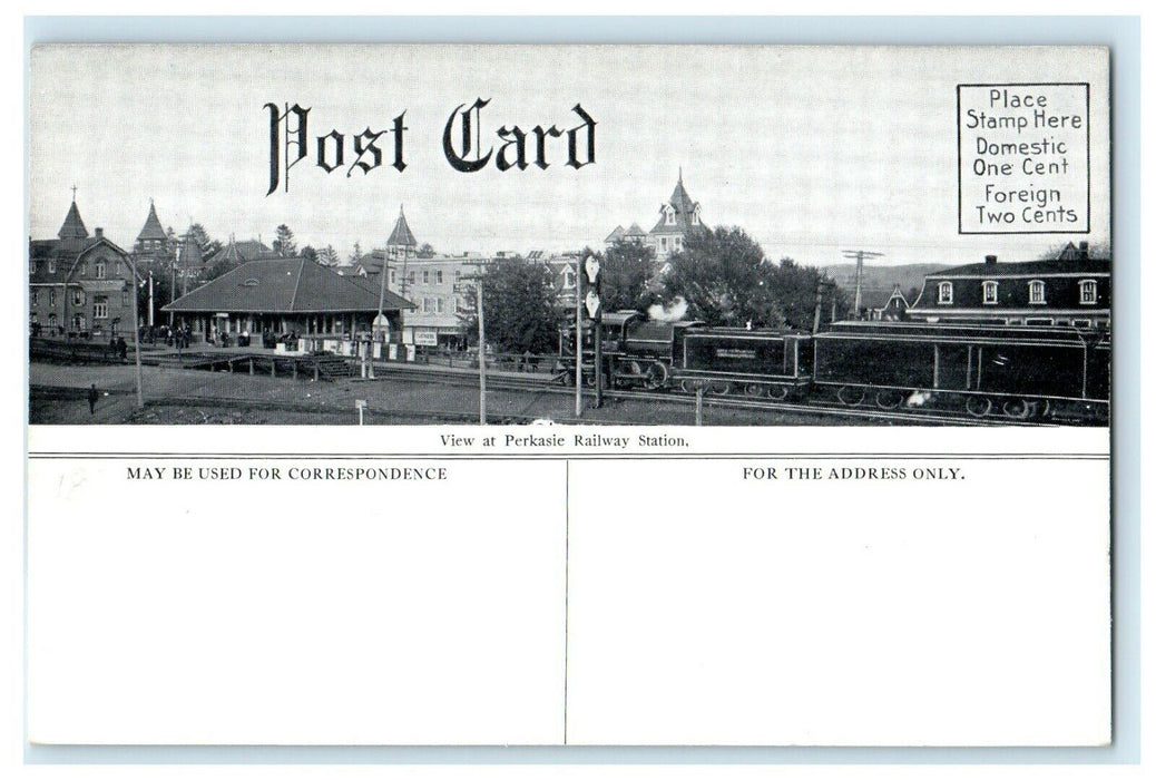 c1910 View At P. & R. Railway Station Perkasie Pennsylvania Antique Postcard