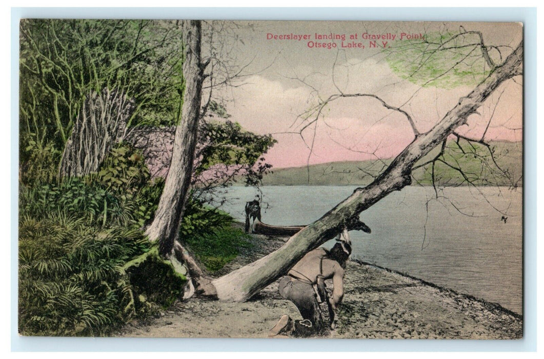 c1910 Deerslayer Landing at Gravelly Point Otsego Lake New York Antique Postcard