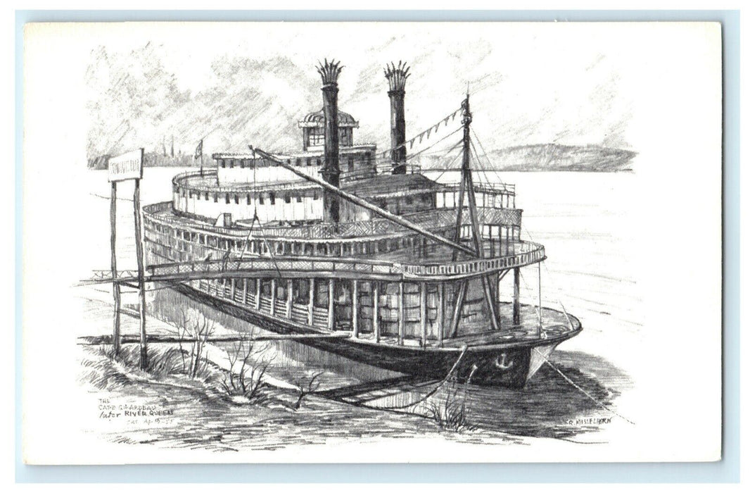 c1950's River Boat Cape Girardeau Sketch Sparta Illinois IL Vintage Postcard