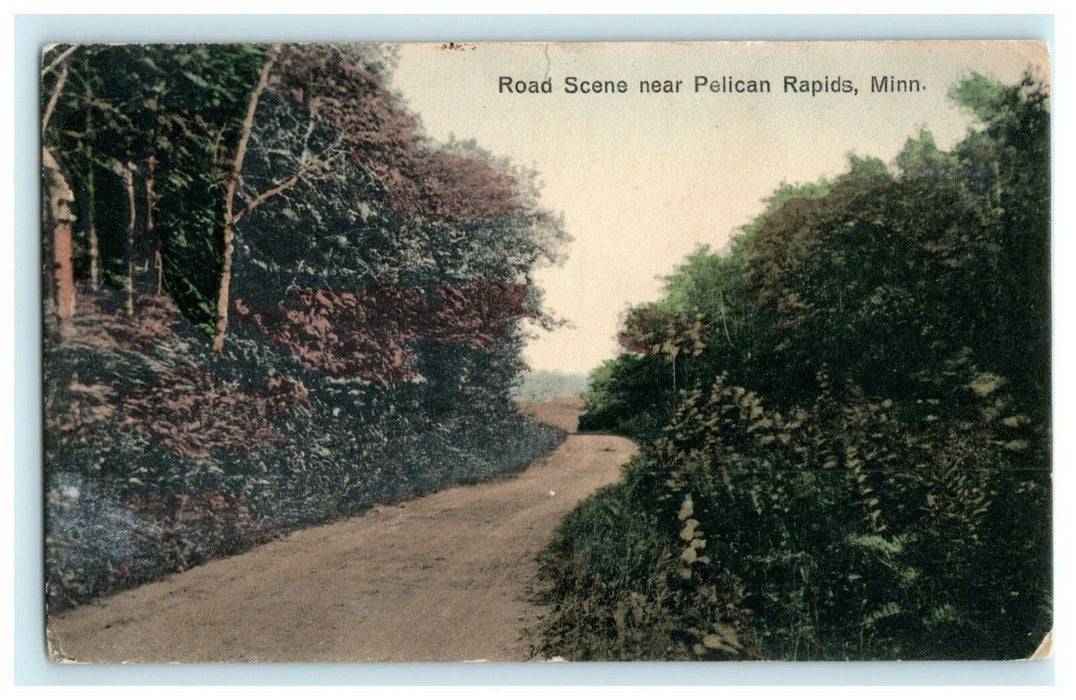 1917 Road Scene Near Pelican Rapids Minnesota MN Antique Postcard