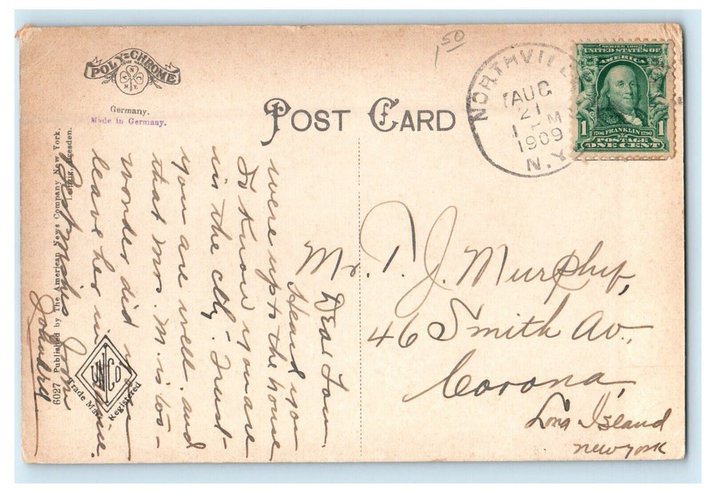1909 Loon Lake Adirondacks Mountains New York NY Boys Canoeing Postcard