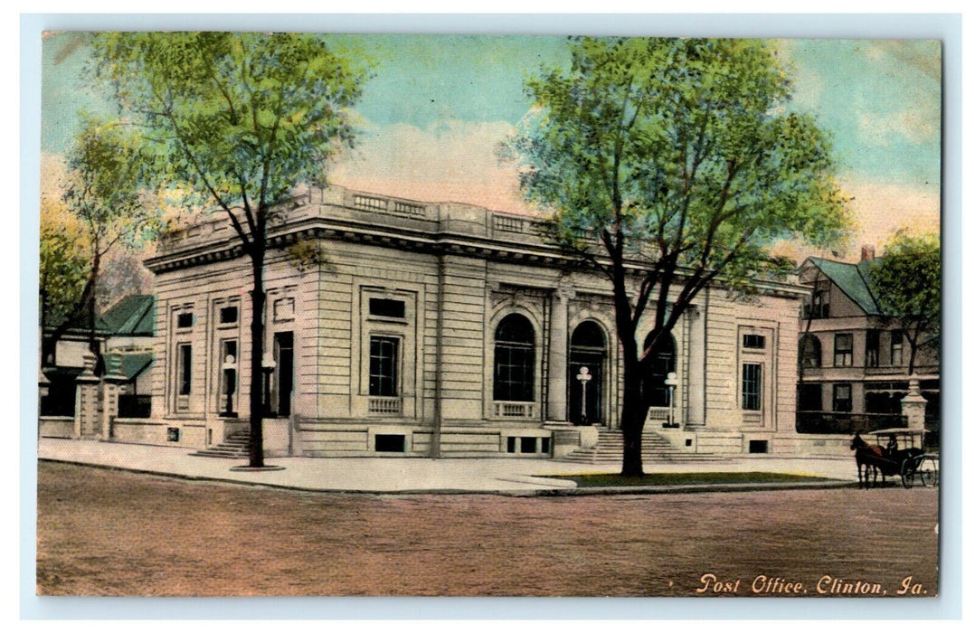 1914 Post Office Clinton Indiana IN Fulton IL Posted Antique Postcard