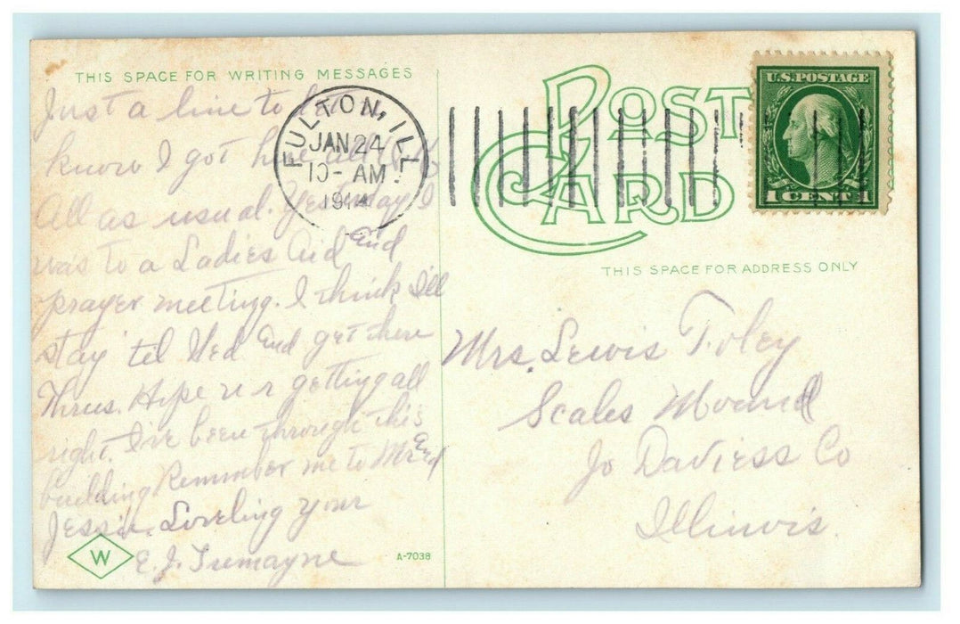 1914 Post Office Clinton Indiana IN Fulton IL Posted Antique Postcard