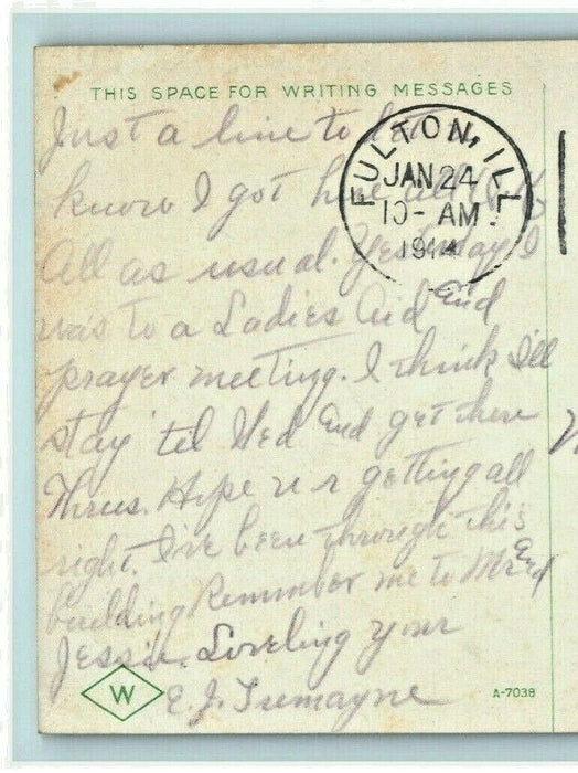 1914 Post Office Clinton Indiana IN Fulton IL Posted Antique Postcard