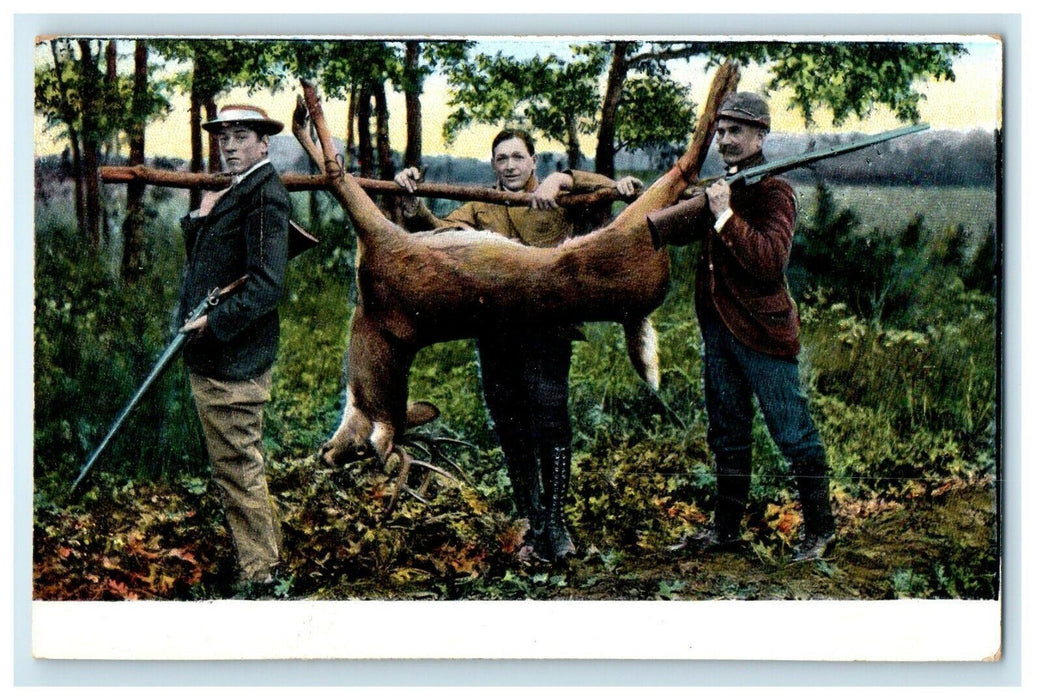 c1905 Deer Hunting Catch Mens Hunter Riffle Gun Adirondacks New York NY Postcard