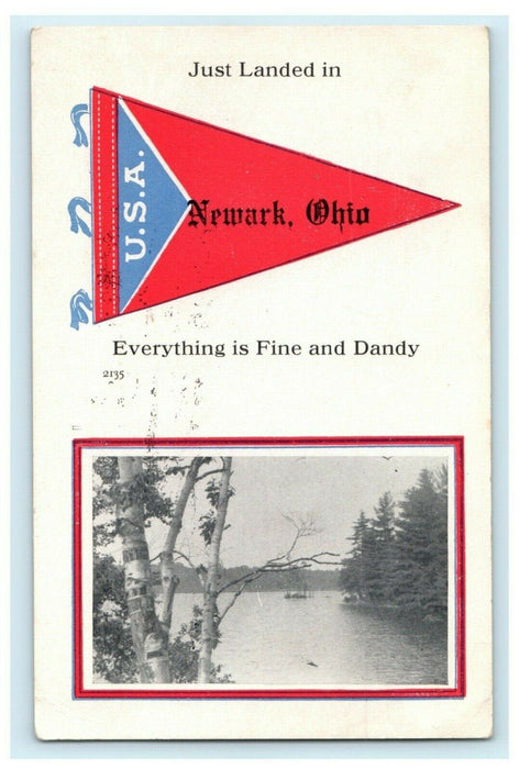 1917 Neward Ohio OH Pennant Lake Scene Mansfield Posted Antique Postcard