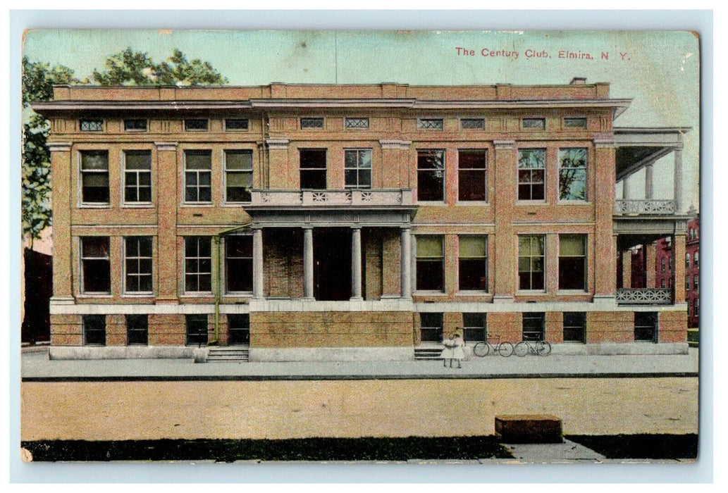 1909 The Century Club Street View Bicycle Elmira New York NY Antique Postcard