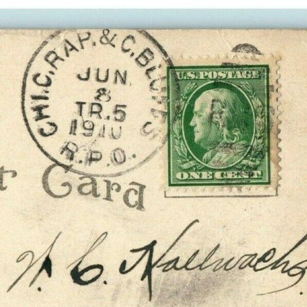 1910 Des Moines River Boone Iowa IA R.P.O. Chi. C. Rap. & C. Bluffs Postcard