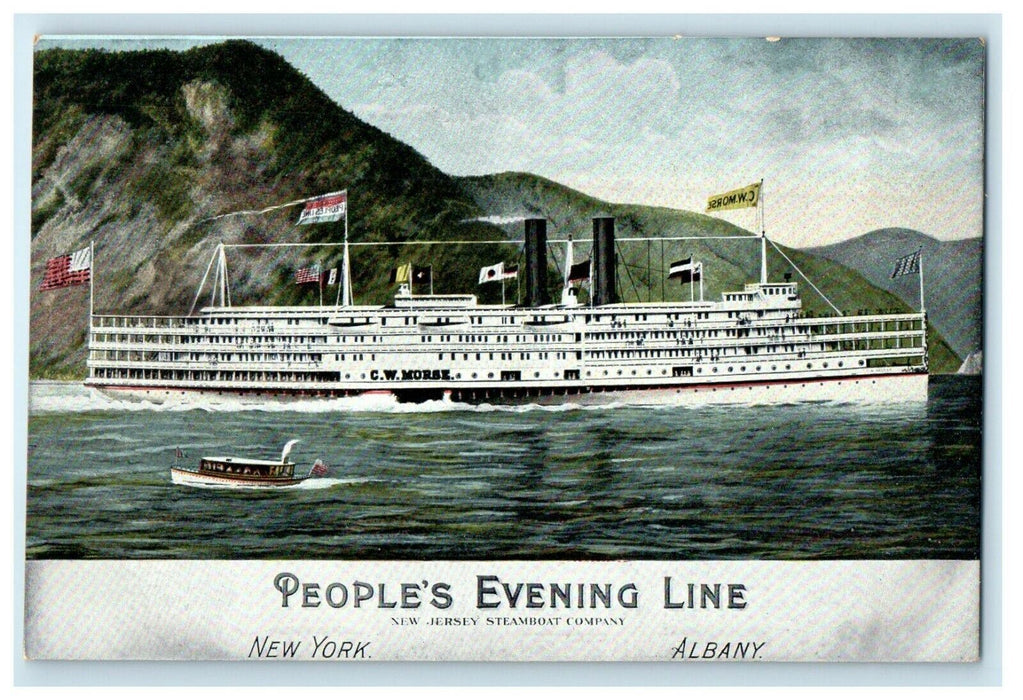 c1910 People's Evening Line Steamboat Ship Albany C.W Morse New York NY Postcard