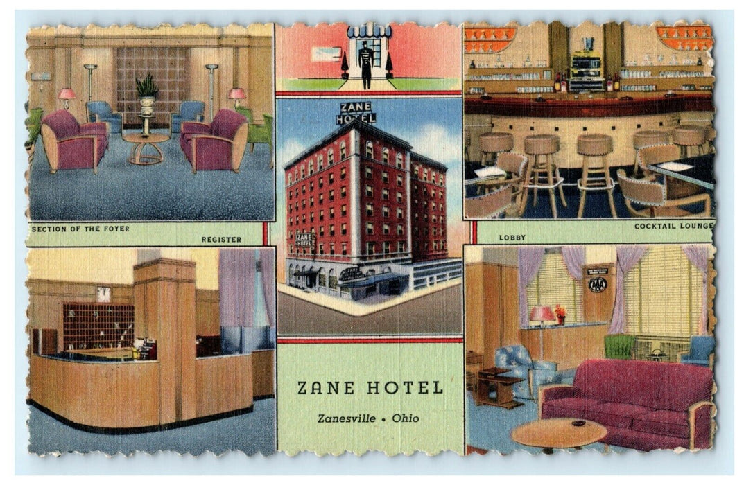 1946 Zane Hotel Reservation Confirmation Zanesville Ohio OH Vintage Postcard