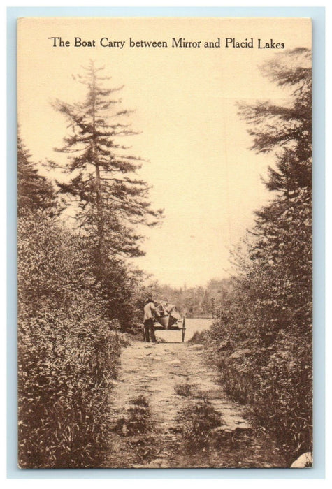 c1910's The Boat Carry Between Mirror And Placid Lakes Adirondacks NY Postcard