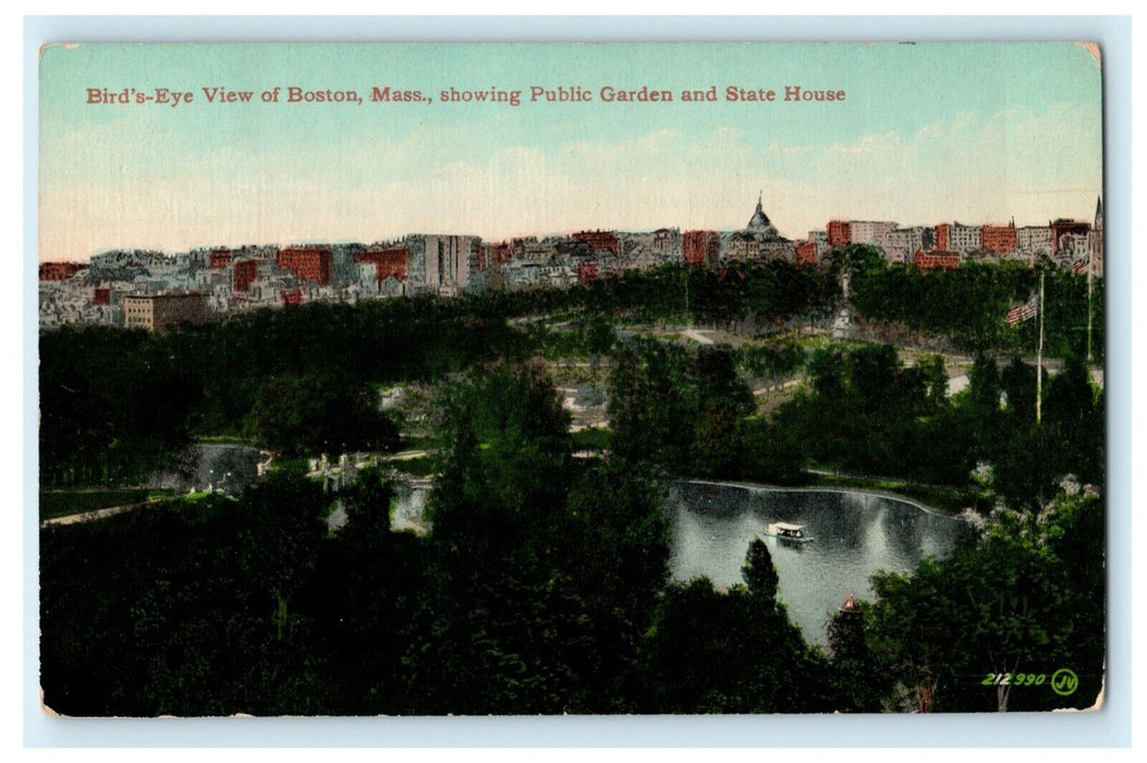 1911 Bird's Eye View Boston Massachusetts MA Public Garden State House Postcard
