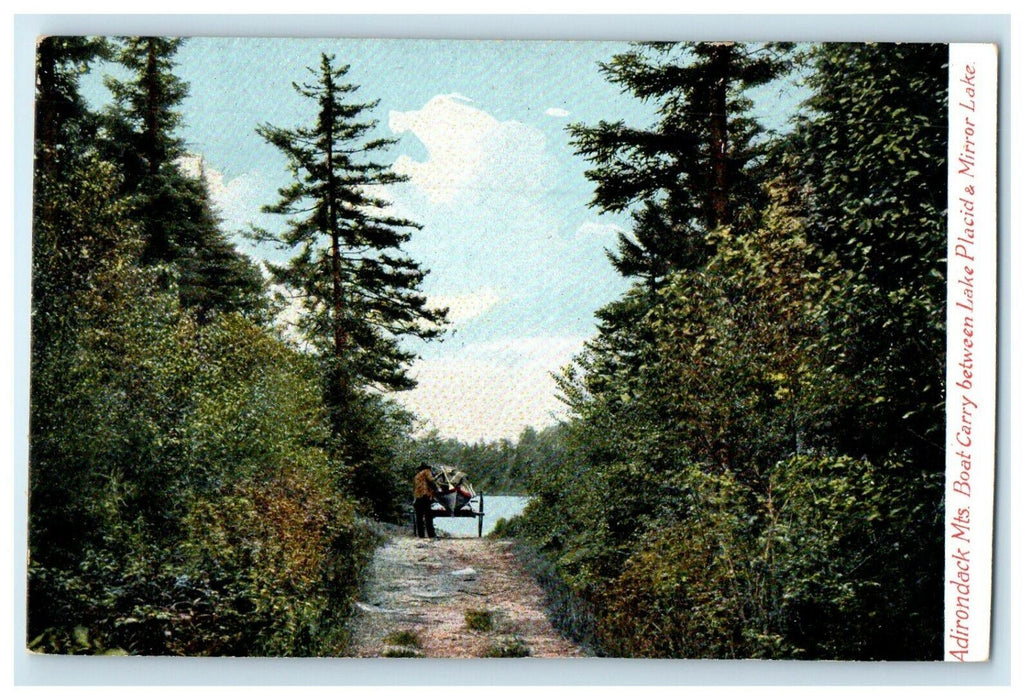 c1905 Adirondack Mts. NY, Boat Carry Between Lake Placid Mirror Lake Postcard