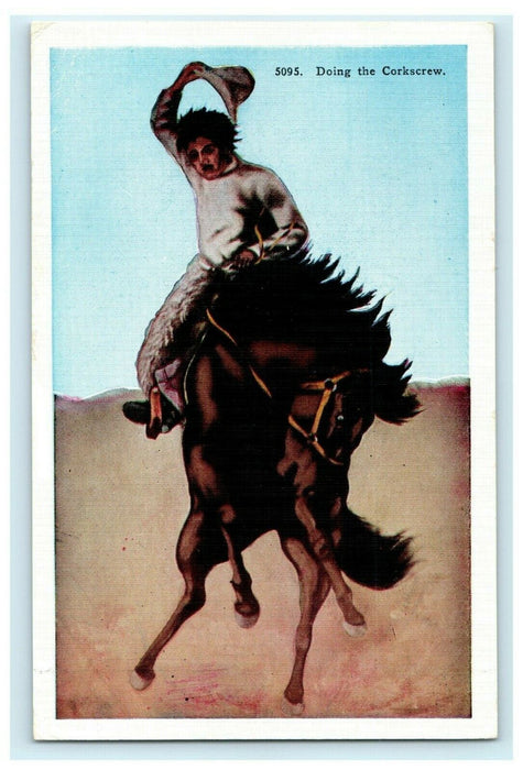 1955 Doing the Corkscrew Saratoga Wyoming WY Vintage Rodeo Horse Postcard