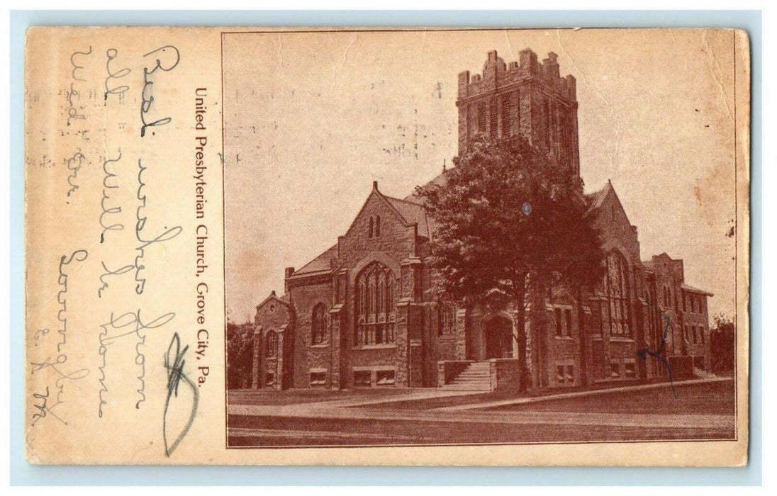 1909 United Presbyterian Church Grove City Pennsylvania PA Antique Postcard
