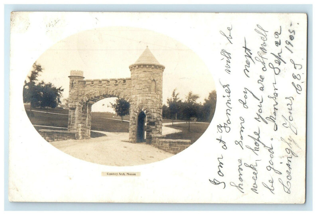 1905 Cemetery Arch Entrance Monson Massachusetts MA RPPC Photo Antique Postcard