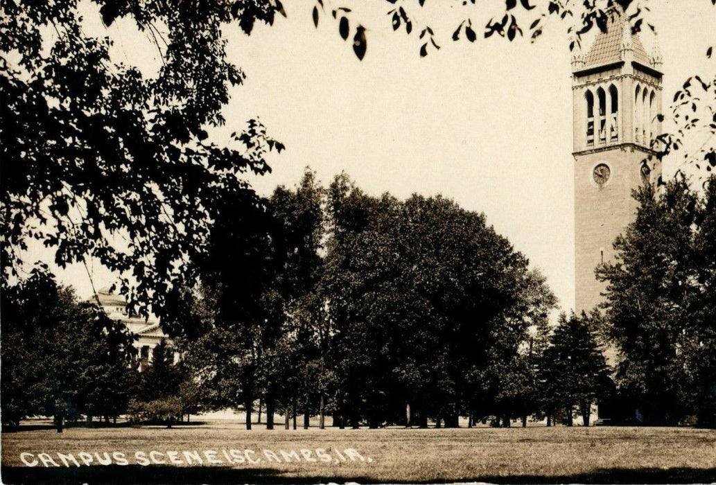 Campus Scene Tower ISC Ames Iowa University c1930's RPPC Photo Postcard