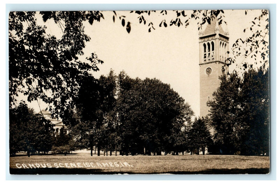 Campus Scene Tower ISC Ames Iowa University c1930's RPPC Photo Postcard