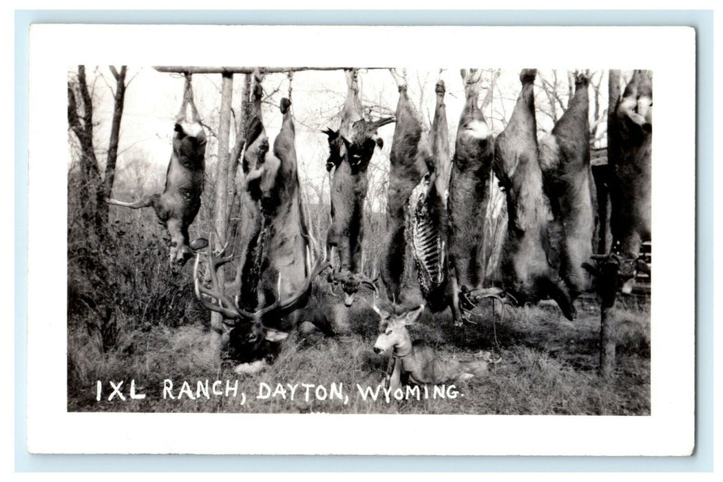 c1940's Hanging Deer Carcasses IXL Ranch Dayton Wyoming WY RPPC Photo Postcard