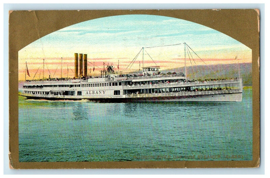 1910 Hudson River Day Line Steamer Ship Albany New York NY Antique Postcard