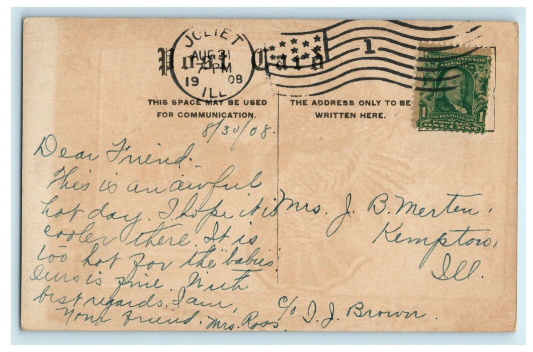 1908 Dam at Dellwood Park Joliet Illinois IL Antique Postcard