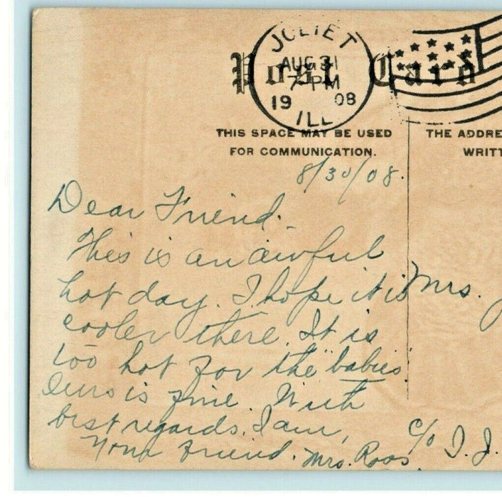 1908 Dam at Dellwood Park Joliet Illinois IL Antique Postcard